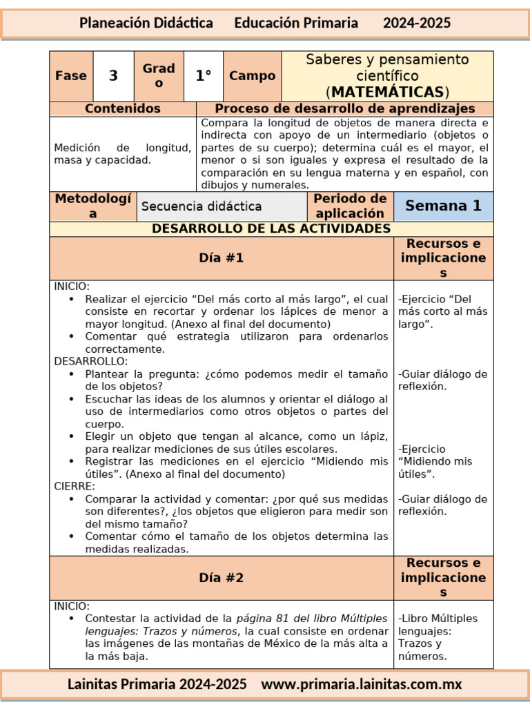 Planeación Matemáticas Primer Grado 2024-2025 | PDF | Aprendizaje ...