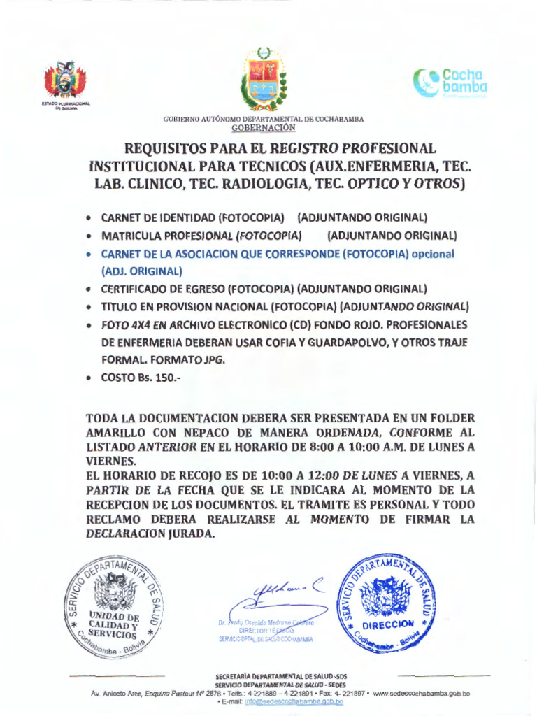 Requisitos Registro Profesional Cochabamba | PDF | Gobierno y personalidad