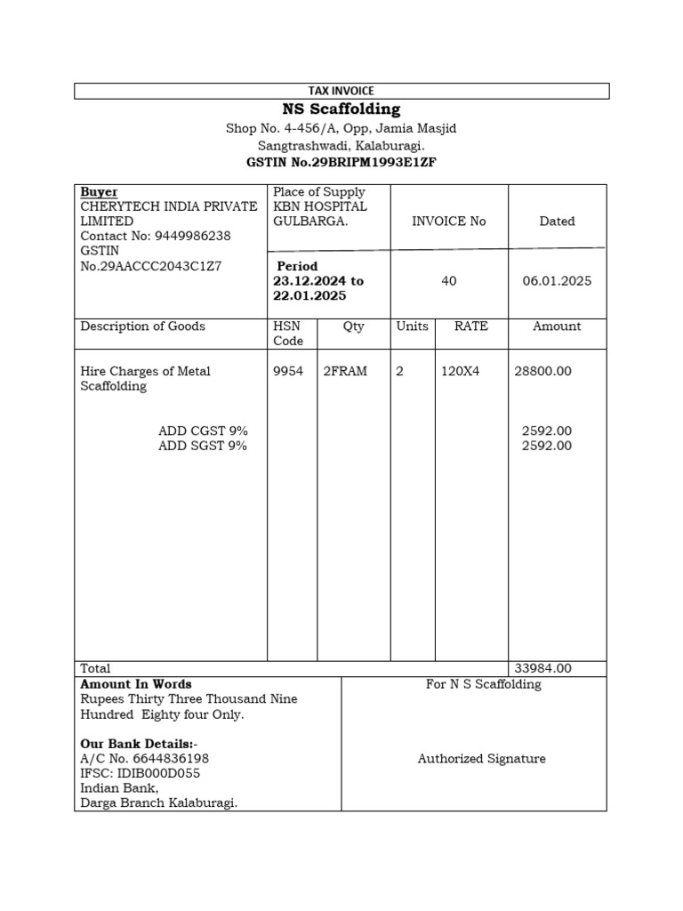 Tax Invoice for Scaffolding Services | PDF