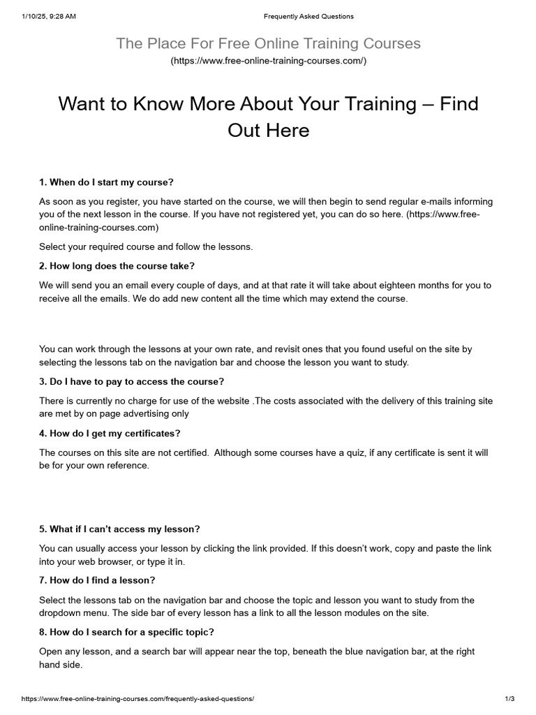 Free Online Training Course FAQs | PDF | Internet | Cyberspace
