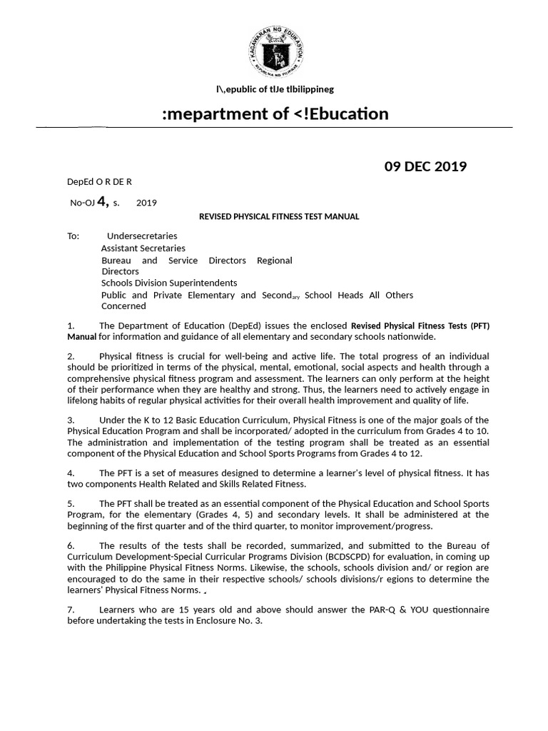 Revised Physical Fitness Test Manual | PDF