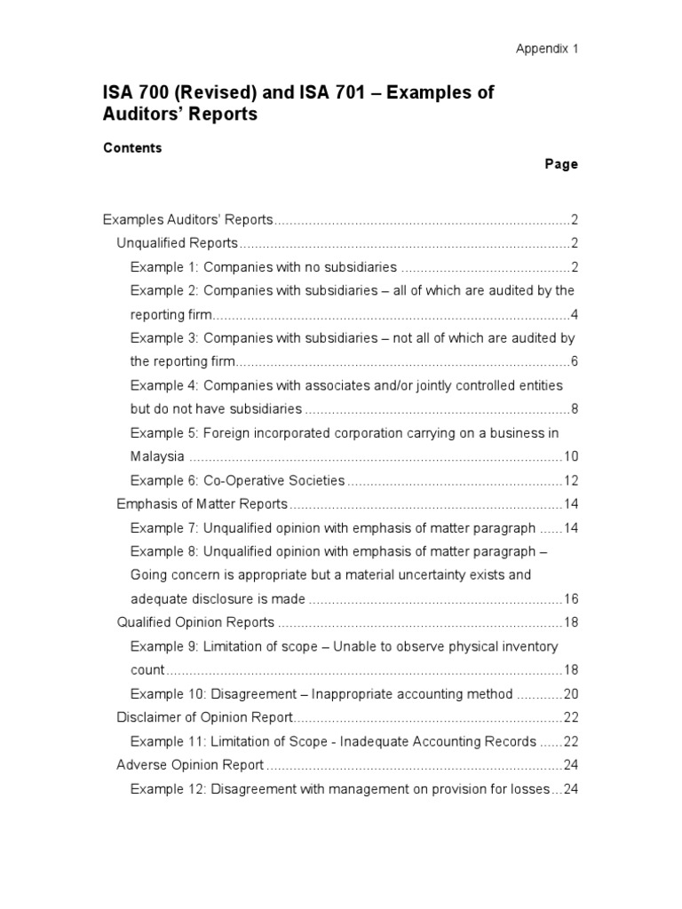 ISA 700: Auditor Report Examples | PDF | Audit | Auditor's Report