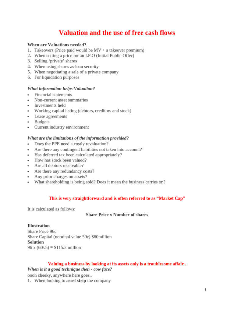 Acc Valuations And Use Of Free Cash Flow Pdf Free Cash Flow