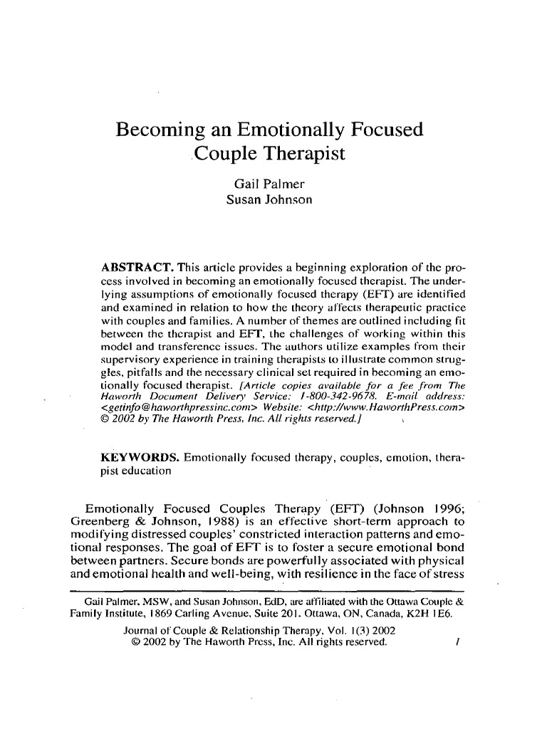 Becoming an Emotionally Focused Therapist | PDF | Psychotherapy ...