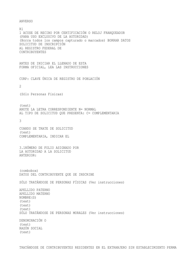 Formato FR1 para Inscripción al RFC | PDF | Gobierno | Instituciones ...