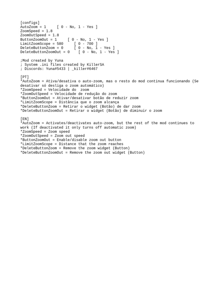 cfgAutoZoomByYuna Ini | PDF