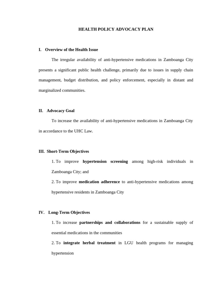 Hpn Advocacy Plan | PDF | Hypertension | Health Care