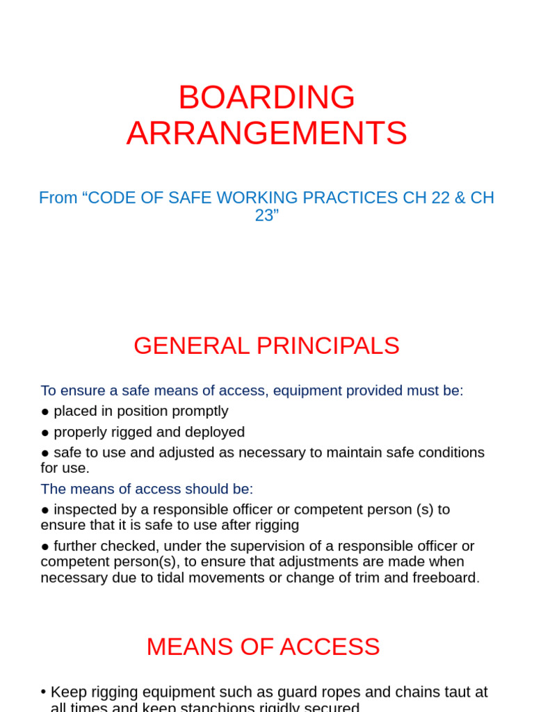 Safe Boarding Arrangements Guidelines | PDF | Ships | Ladder