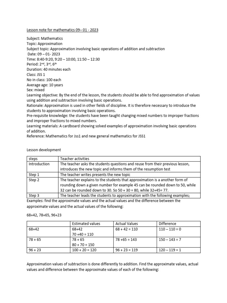 3534 - Lesson Notes Week 1 | PDF | Mathematics | Teachers