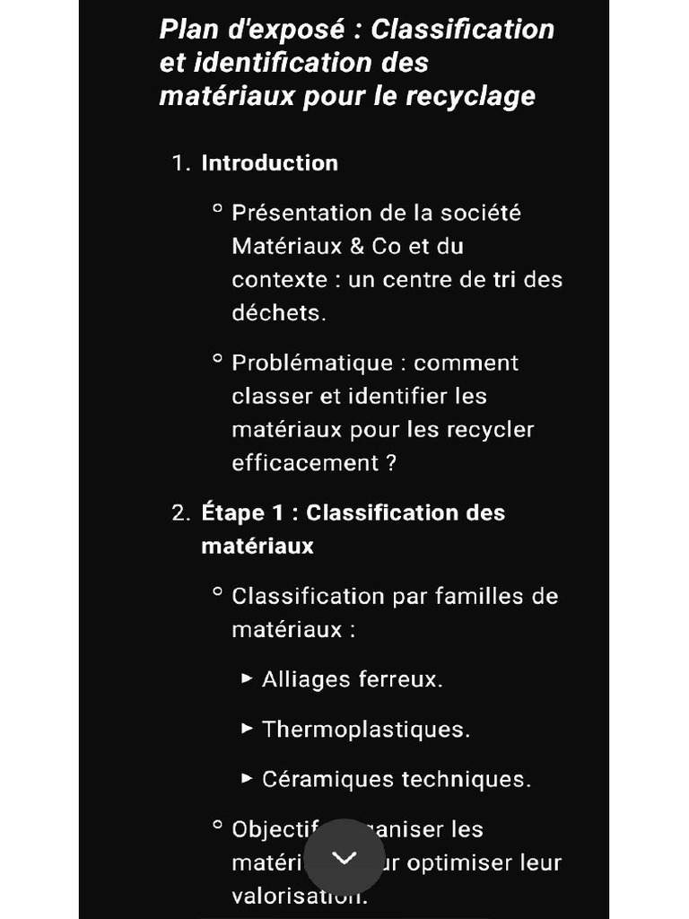 Plan D'exposé de Matériaux | PDF