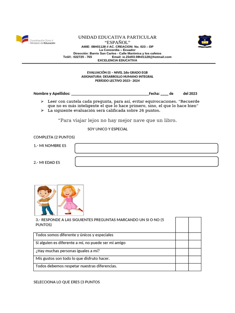 examen de desarrollo humano | PDF