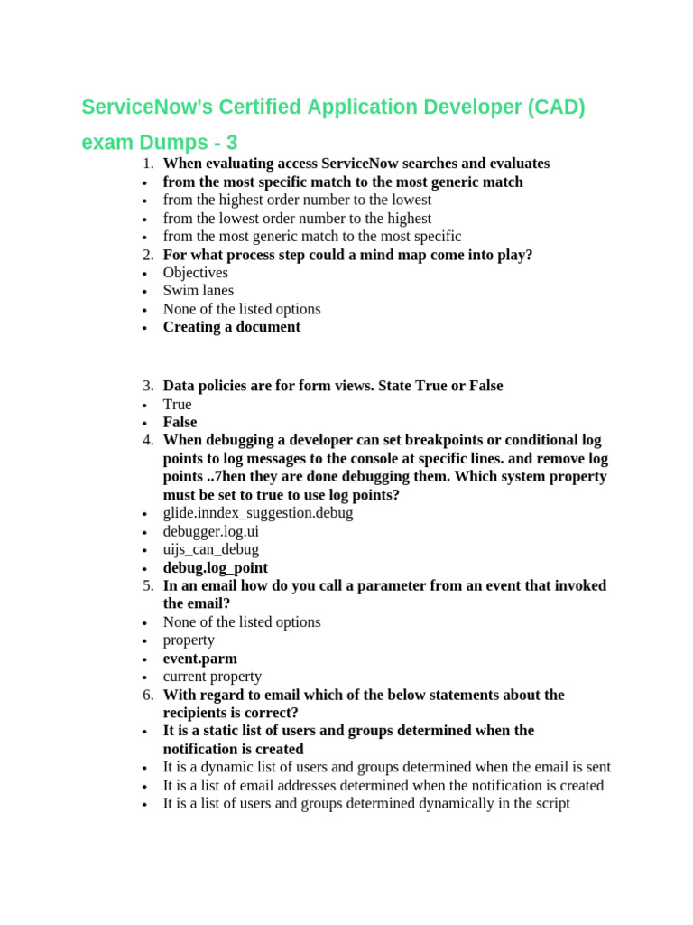 ServiceNow CAD Exam Questions Overview | PDF | Version Control ...