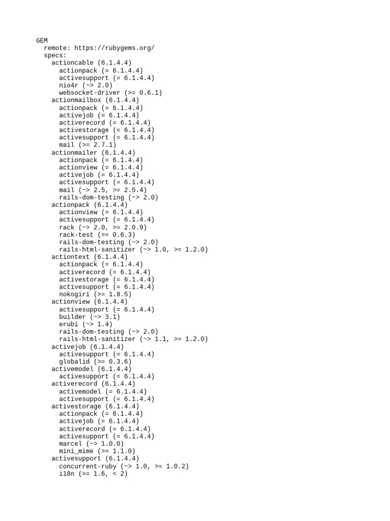 Ruby Gems List for Rails 6.1.4.4 | PDF