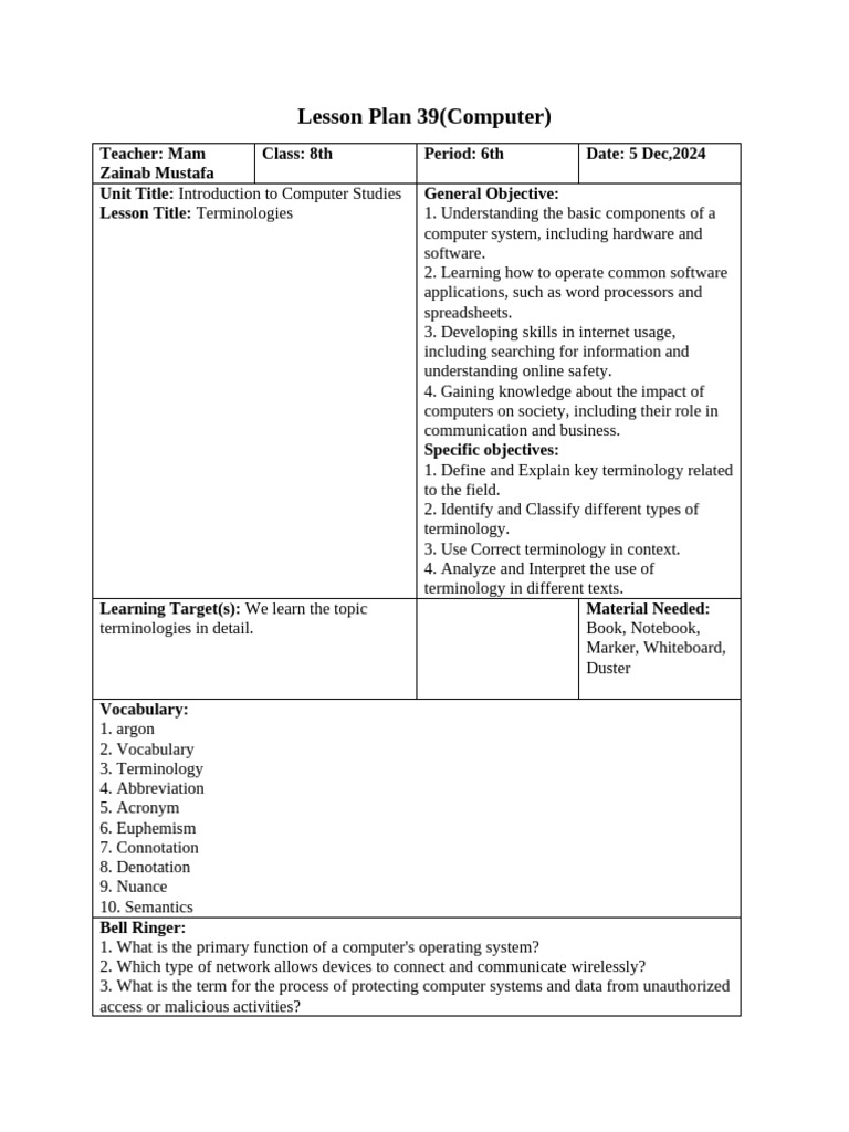 Lesson Plan 39 Computer | PDF | Information | Data