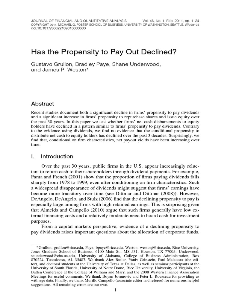 Has The Propensity To Pay Out Declined | PDF | Dividend | Equity (Finance)
