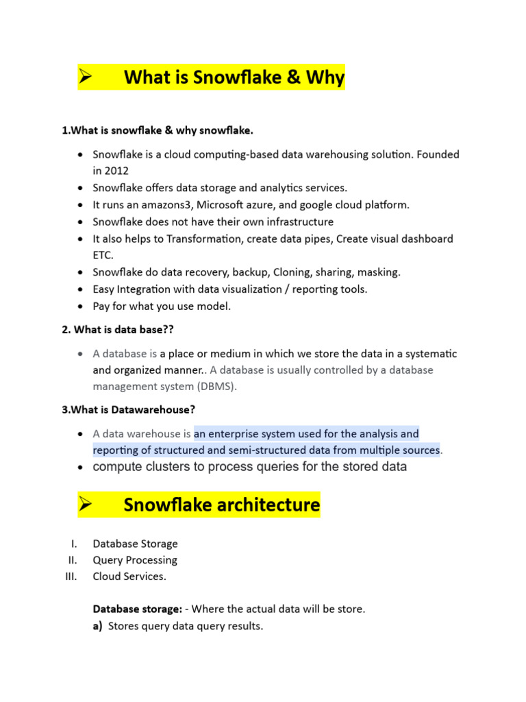 Snowflake Architecture and Data Management | PDF | Databases | Cache ...