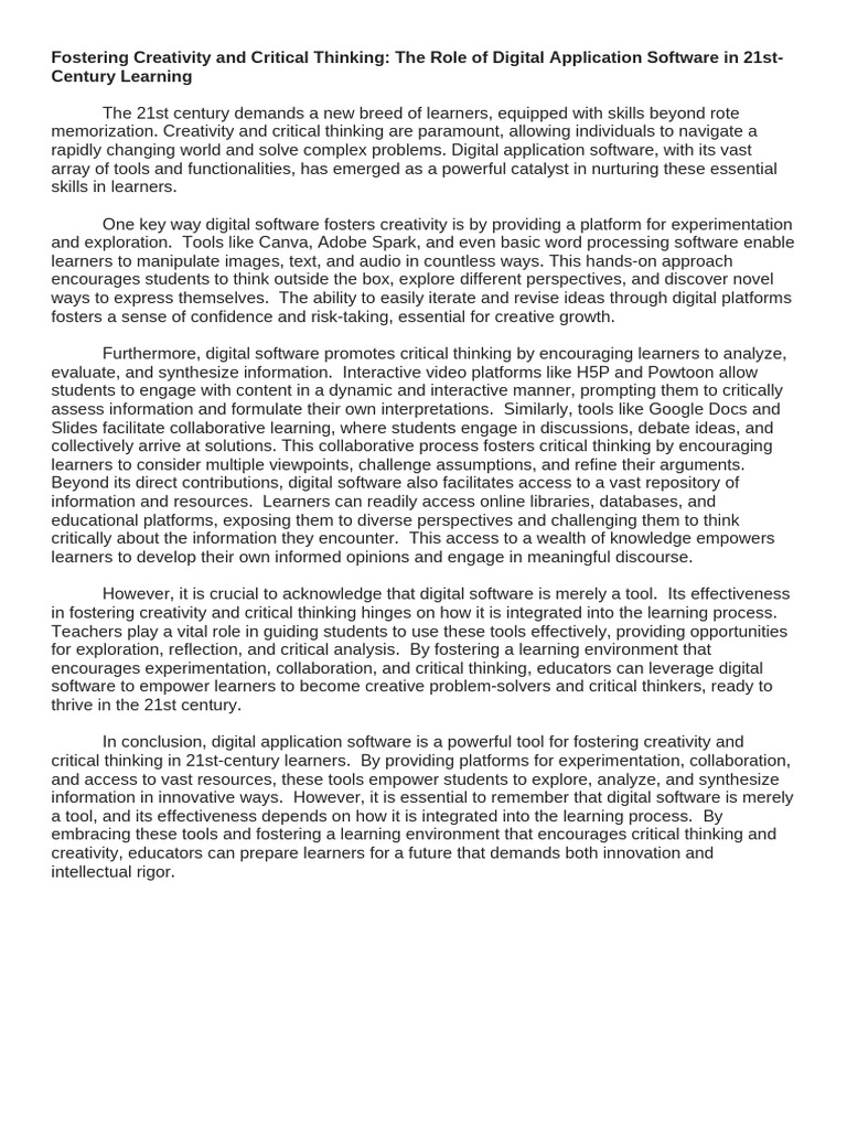 Digital Applications in 21st Century Learning | PDF | Critical Thinking ...