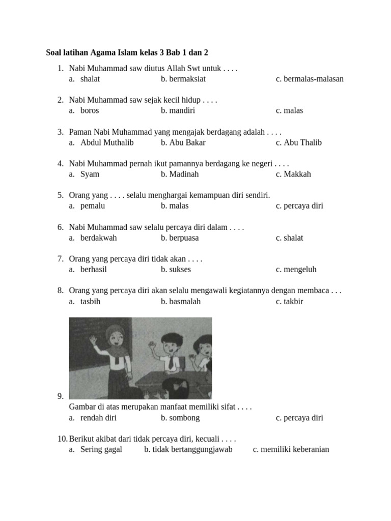 Soal Agama Islam Kelas 3 Bab 1 dan 2 | PDF