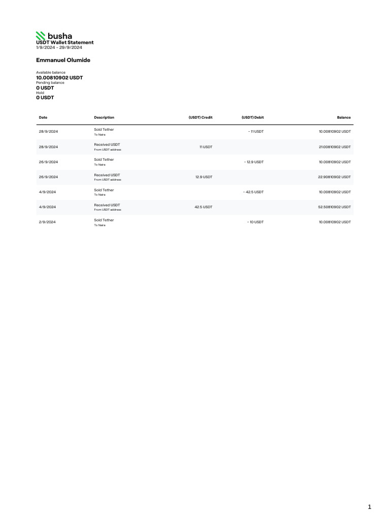 USDT Wallet Statement Summary | PDF