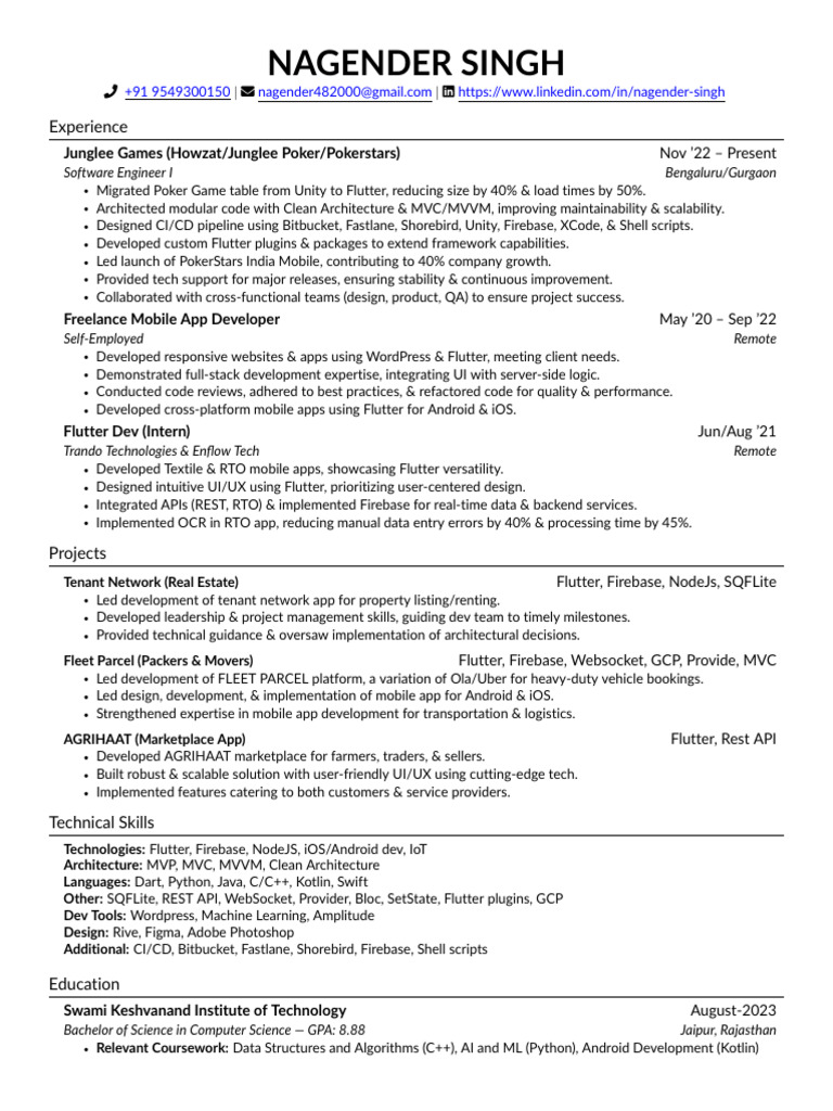 Single Page NSS_Resume | PDF | Mobile App | Software Development
