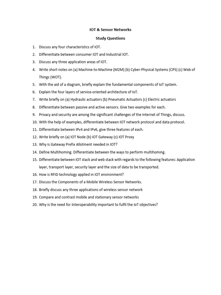 IoT & Sensor Networks Study Questions | PDF