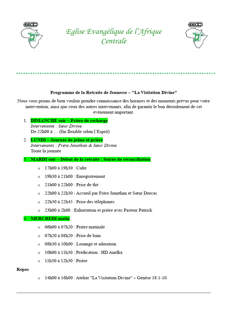Programme de Retraite Spirituelle 2024 | PDF