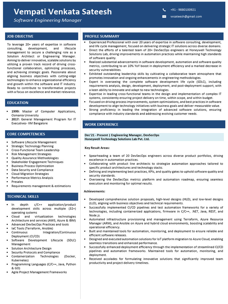 Software Engineering Manager Resume | PDF | Cloud Computing | Software ...