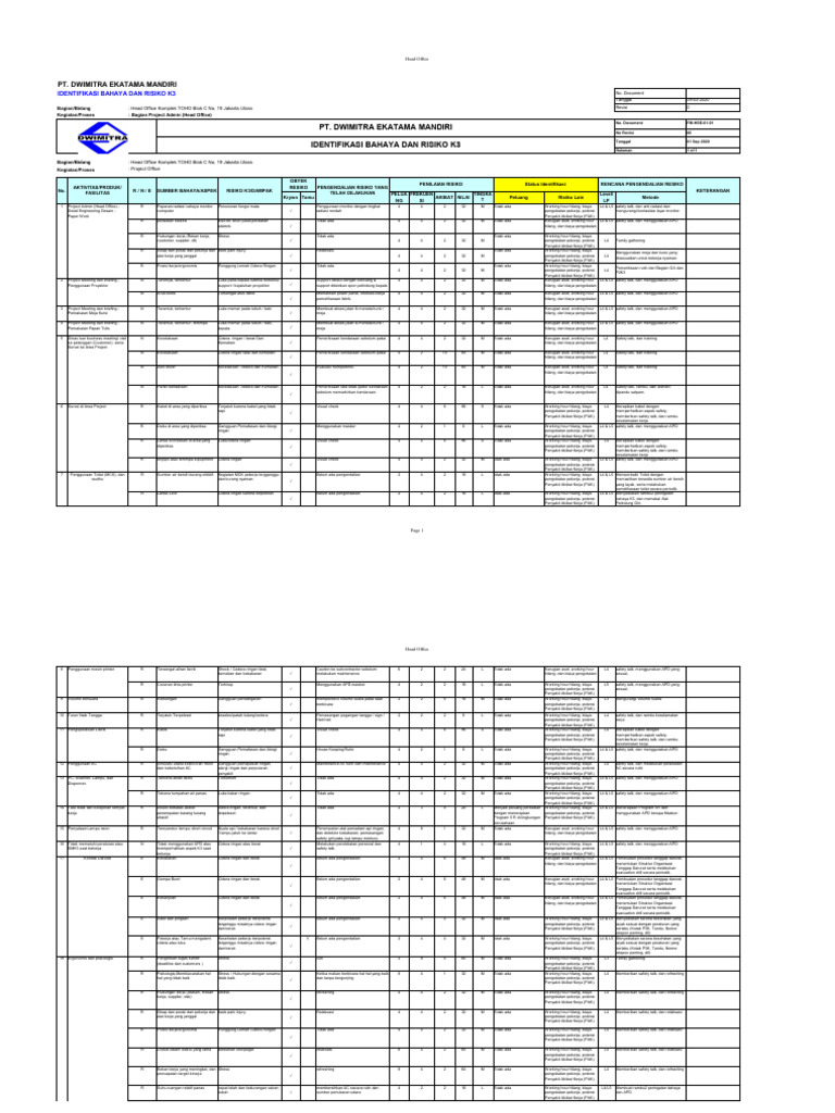 FM-HSE-01-01 HIRA Bagian Project Admin (Head Office) PT. DME | PDF