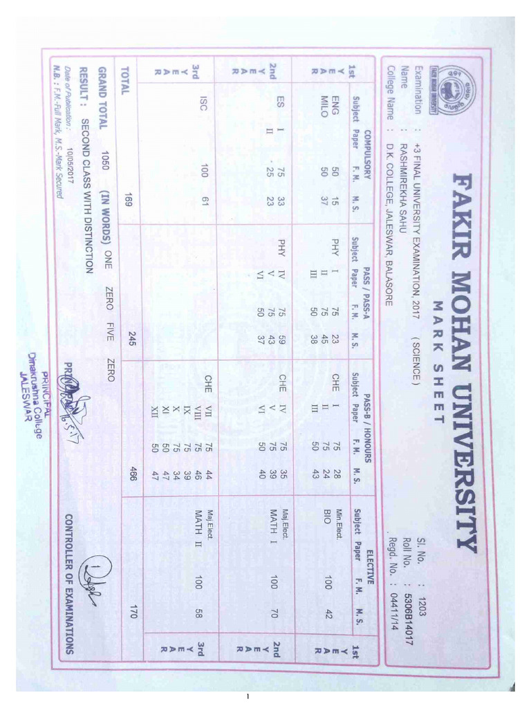My +3 Marksheet | PDF