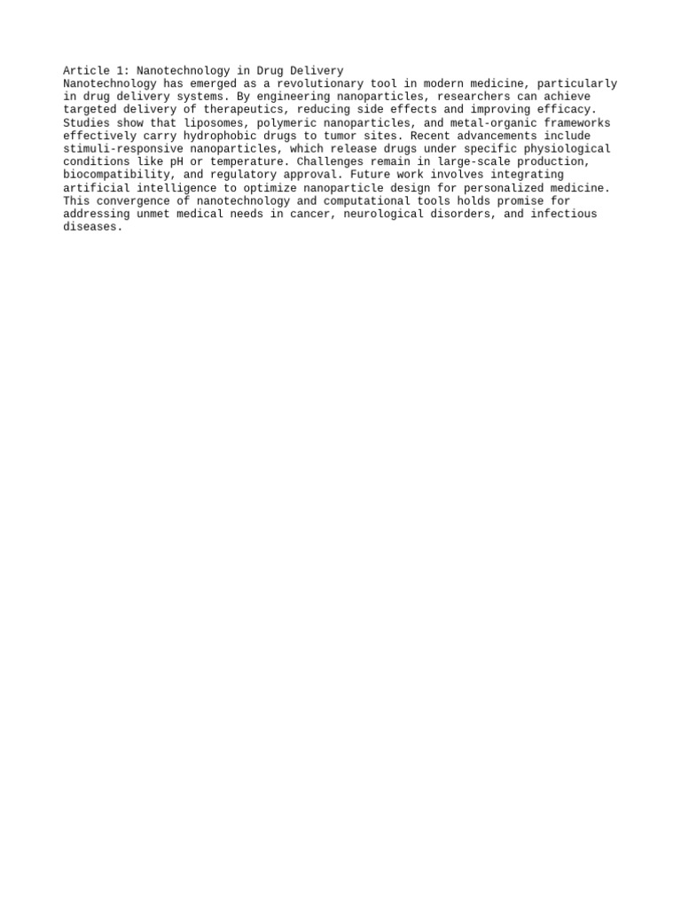 Nanotechnology in Drug Delivery Systems | PDF