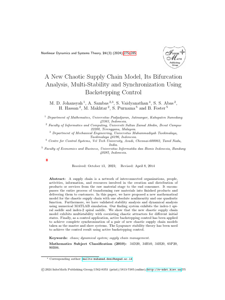 A New Chaotic Supply Chain Mode | PDF | Chaos Theory | Dynamical System