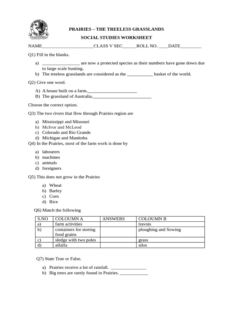 PRAIRIES Class Test | PDF