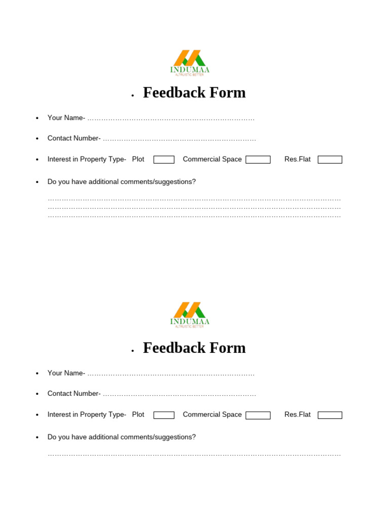 Property Feedback Form Template | PDF