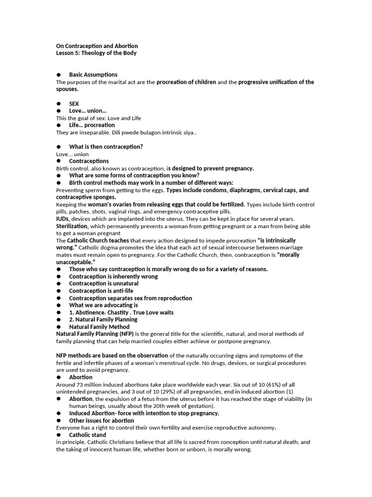 On Contraception and Abortion - Docx 12 | PDF | Birth Control | Pregnancy