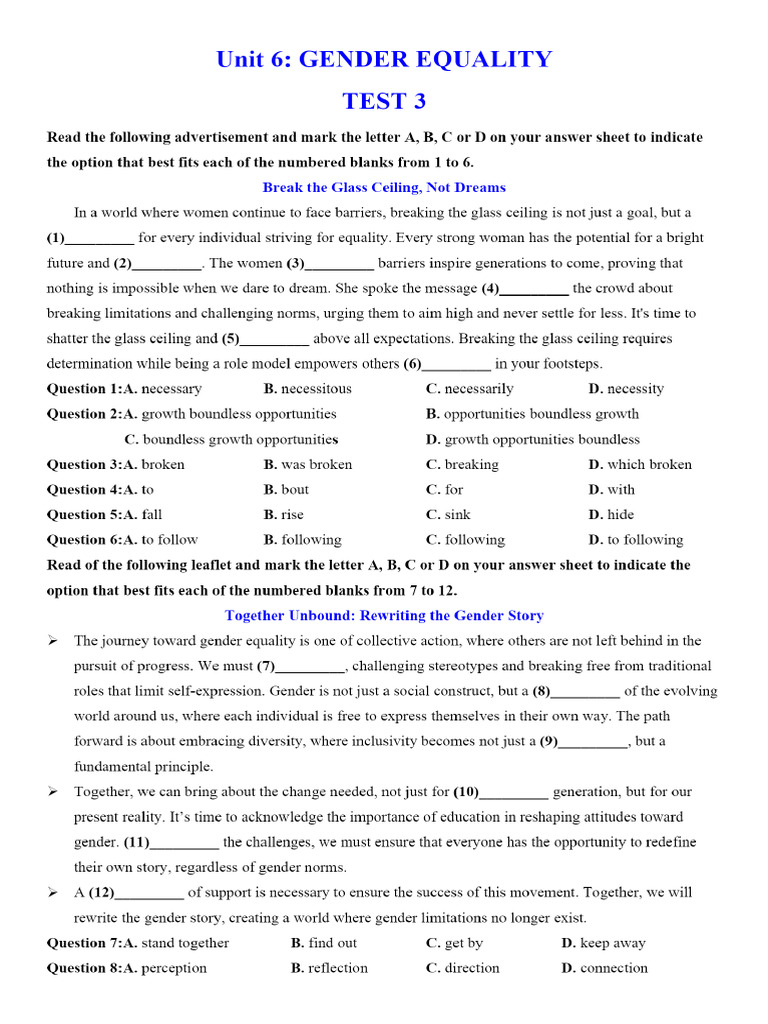 Unit 6 TEST 3. | PDF