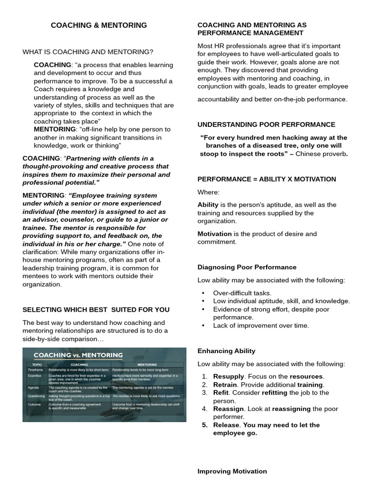 Coaching Mentoring Part 2 Pdf Mentorship Goal