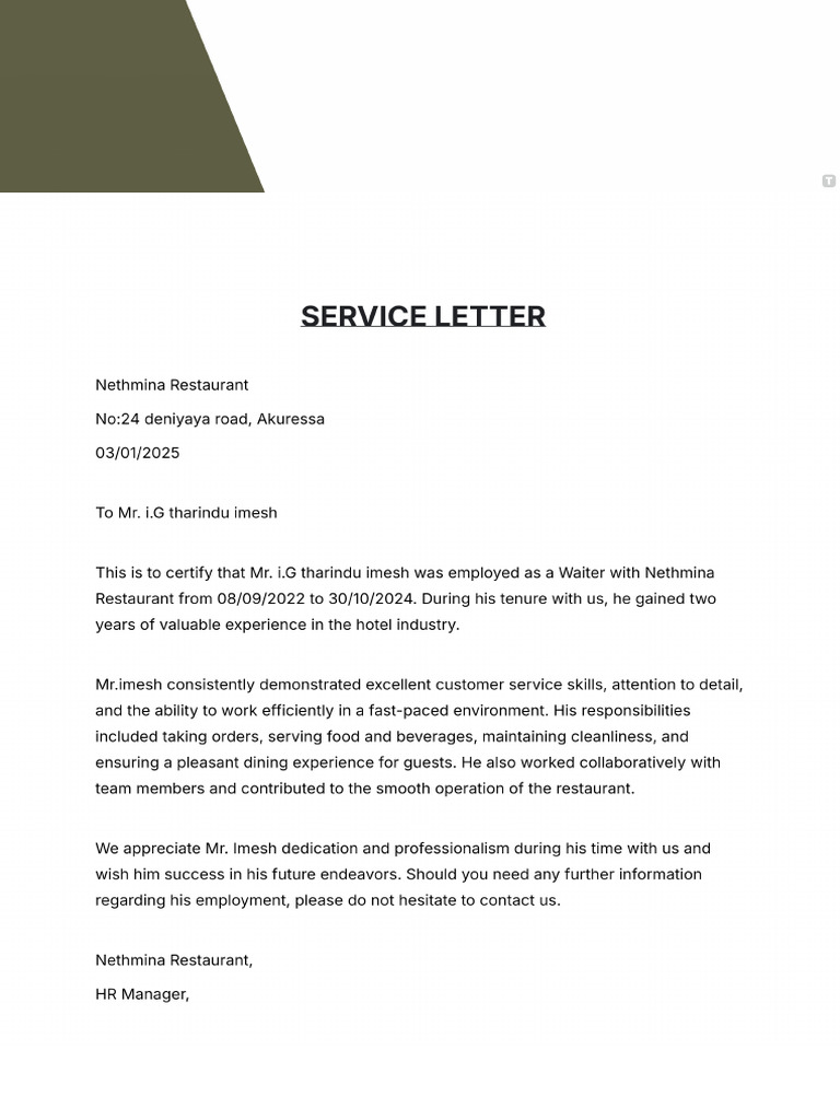 Free Service Letter Template | PDF