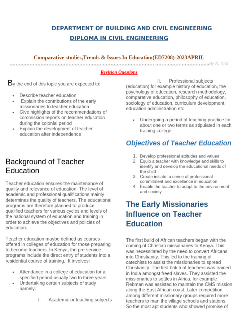 Comparative Studies, Trends & Issues in Education (ED7208) | PDF ...