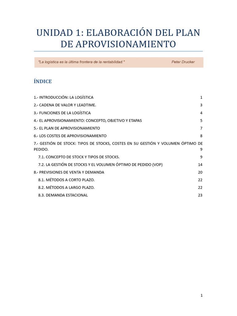 Unidad 1 Elaboración Del Plan de Aprovisionamiento | PDF | Logística ...