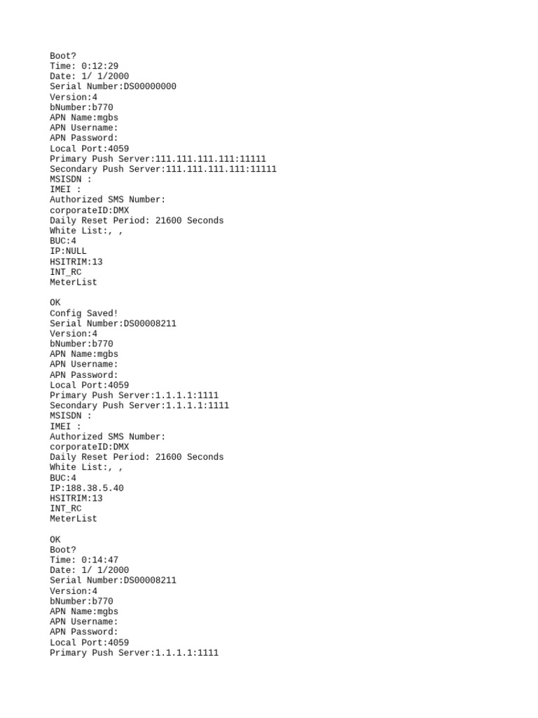 Device Boot Log and Configuration Data | PDF