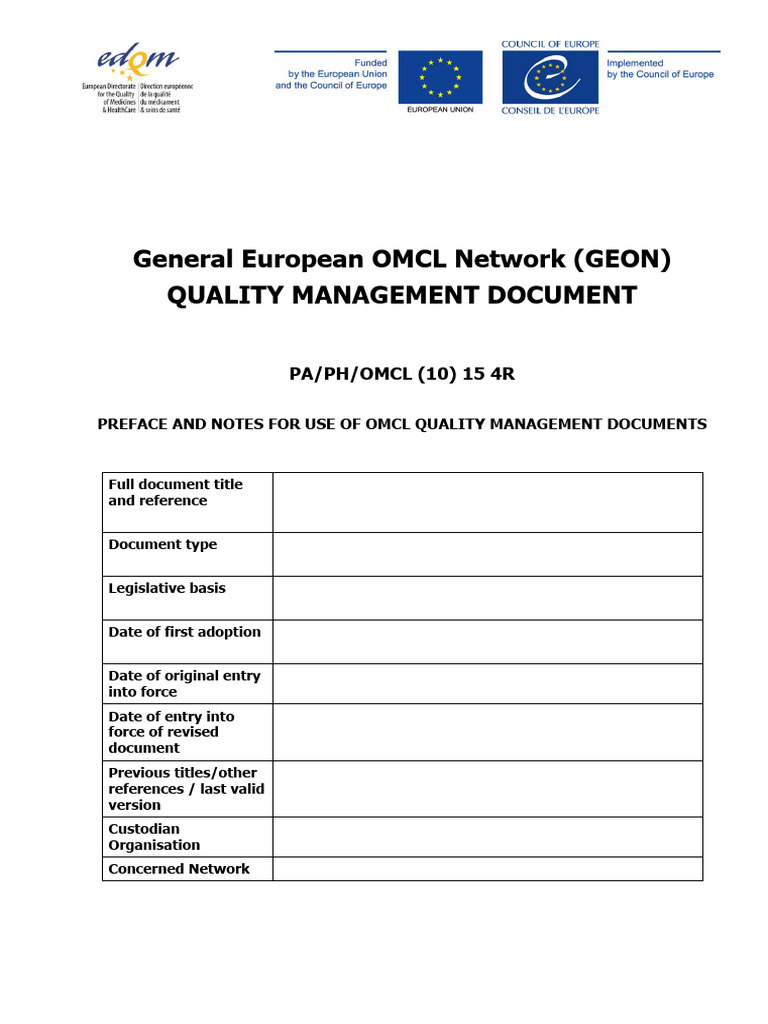 Preface and Notes For Use of OMCL Quality Management Documents | PDF ...
