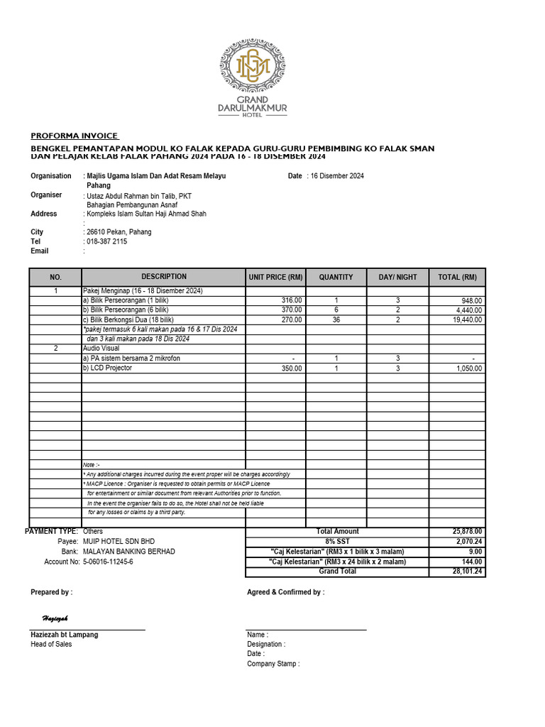 MUIP Ustaz Rahman_PROFORMA | PDF