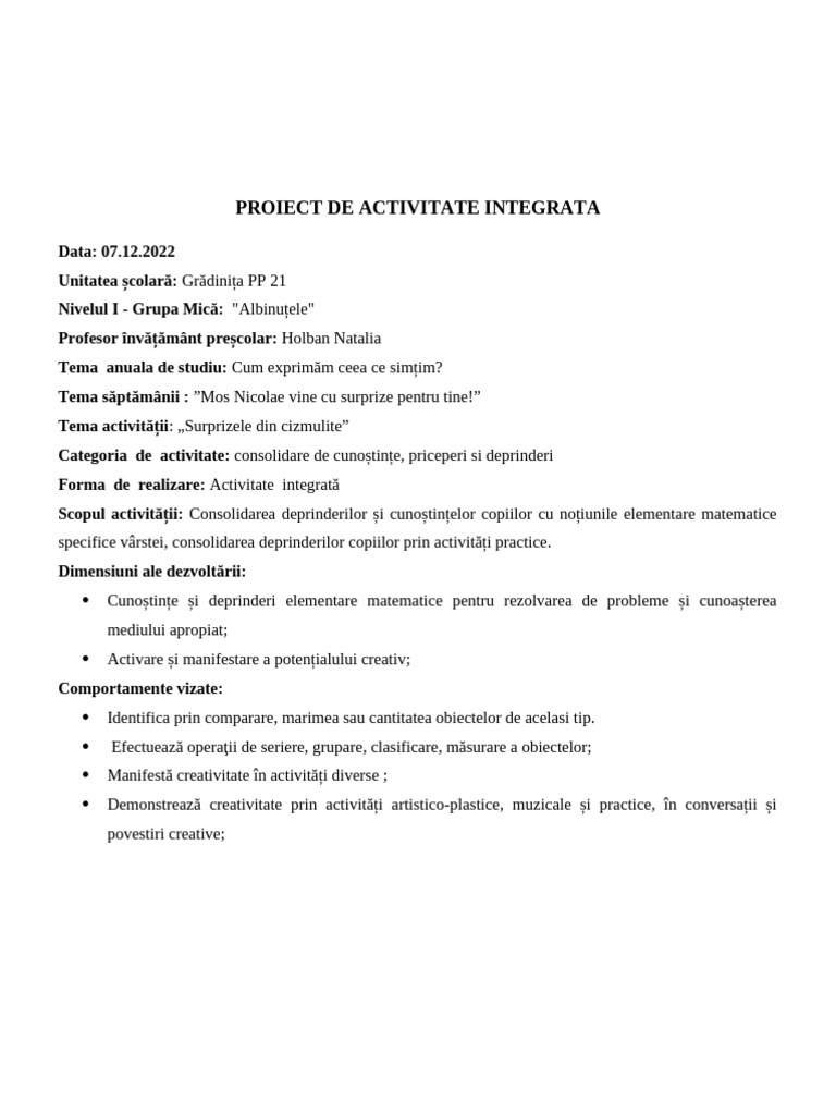 PROIECT DIDACTIC Model | PDF