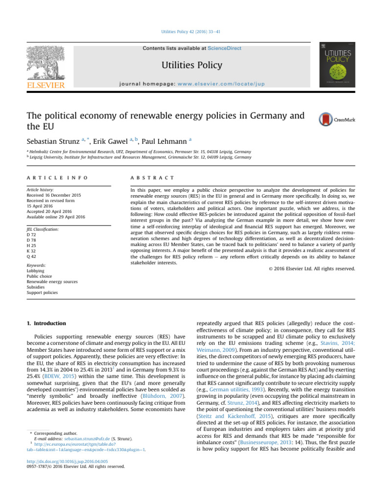 Political Economy of Renewable Energy in Germany | PDF | European Union ...