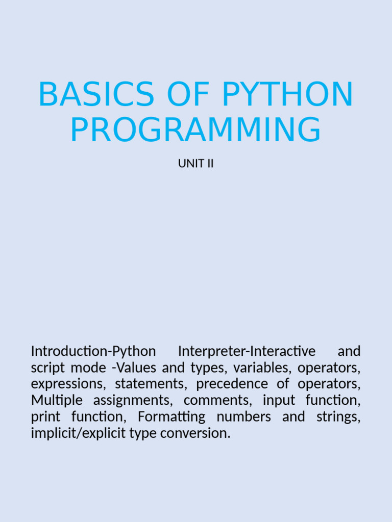 UNIT II BASICS OF PYTHON PROGRAMMING | PDF | Python (Programming ...