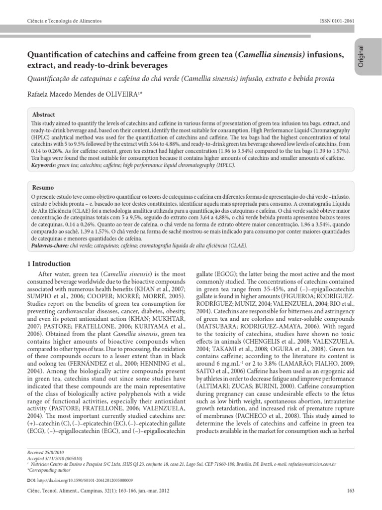 Quantification of Catechins and Caffeine From Gree | PDF | Green Tea | Tea