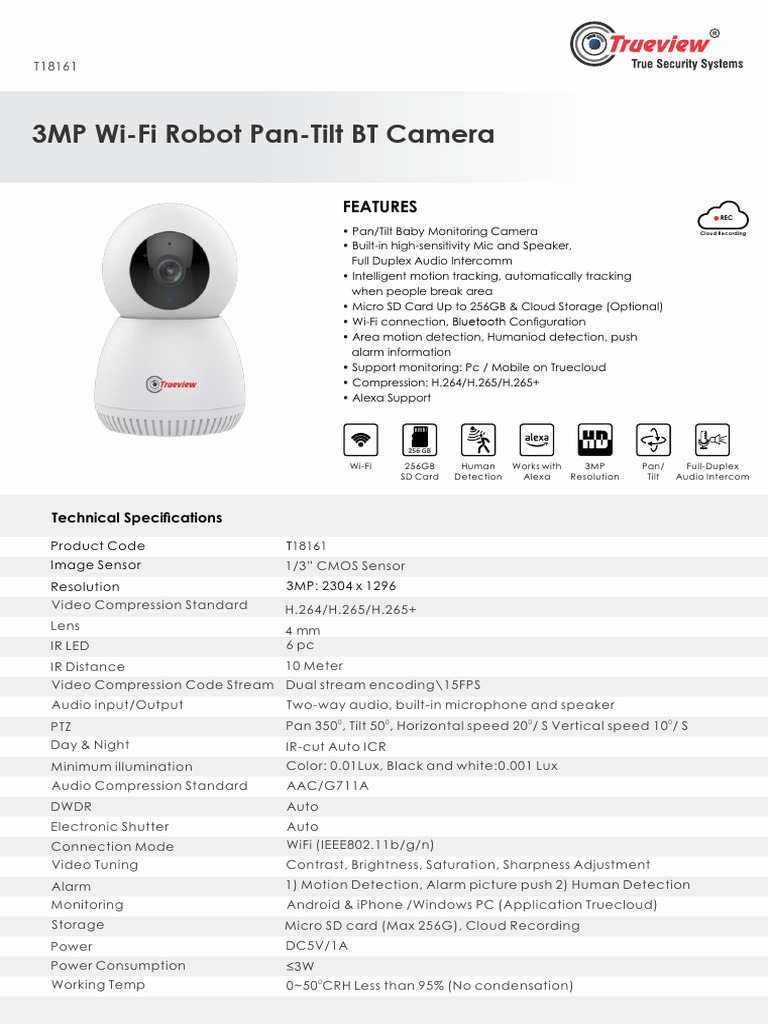 3MP Wi-Fi Robot Pan-Tilt Camera | PDF | Camera | Data Compression