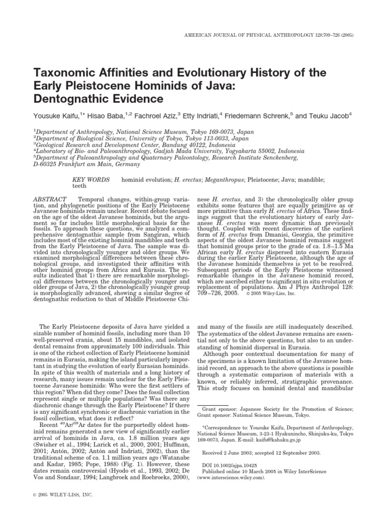 Taxonomic Af Nities and Evolutionary History of The Early Pleistocene ...