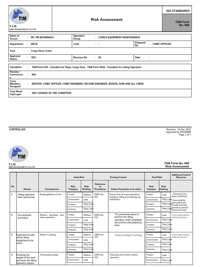 Cargo Equipment Risk Assessment Form | PDF | Risk | Risk Assessment