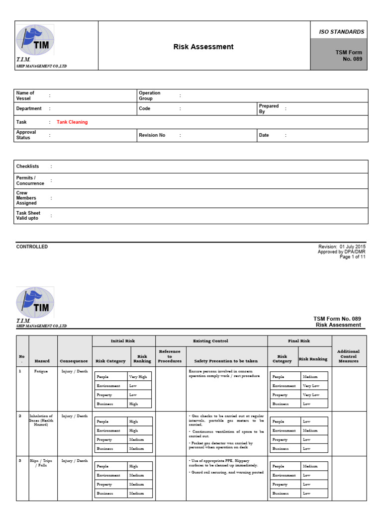 Risk Assessment for Tank Cleaning Operations | PDF | Risk | Risk Assessment